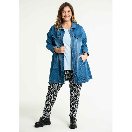 Gozzip Woman Amela Long denim jacket Long Jacket Light Blue Denim