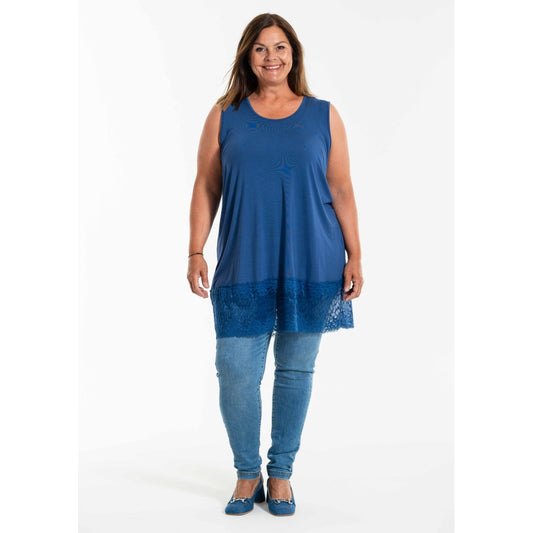 Gozzip Woman GAnny Top with lace Top Dusty Blue