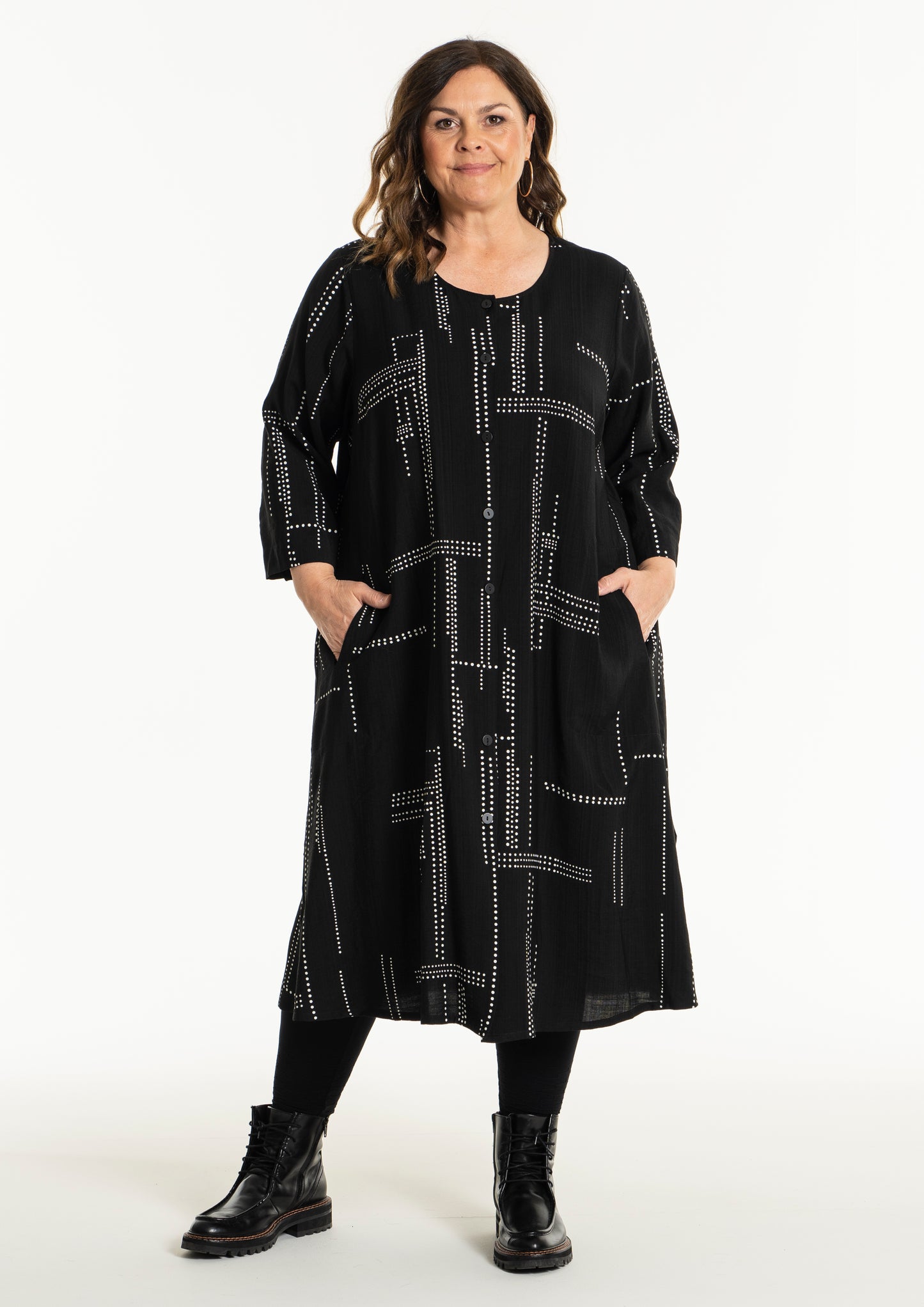 Gozzip Woman GLinette Long Cardigan Dress Long Cardigan Black/Offwhite