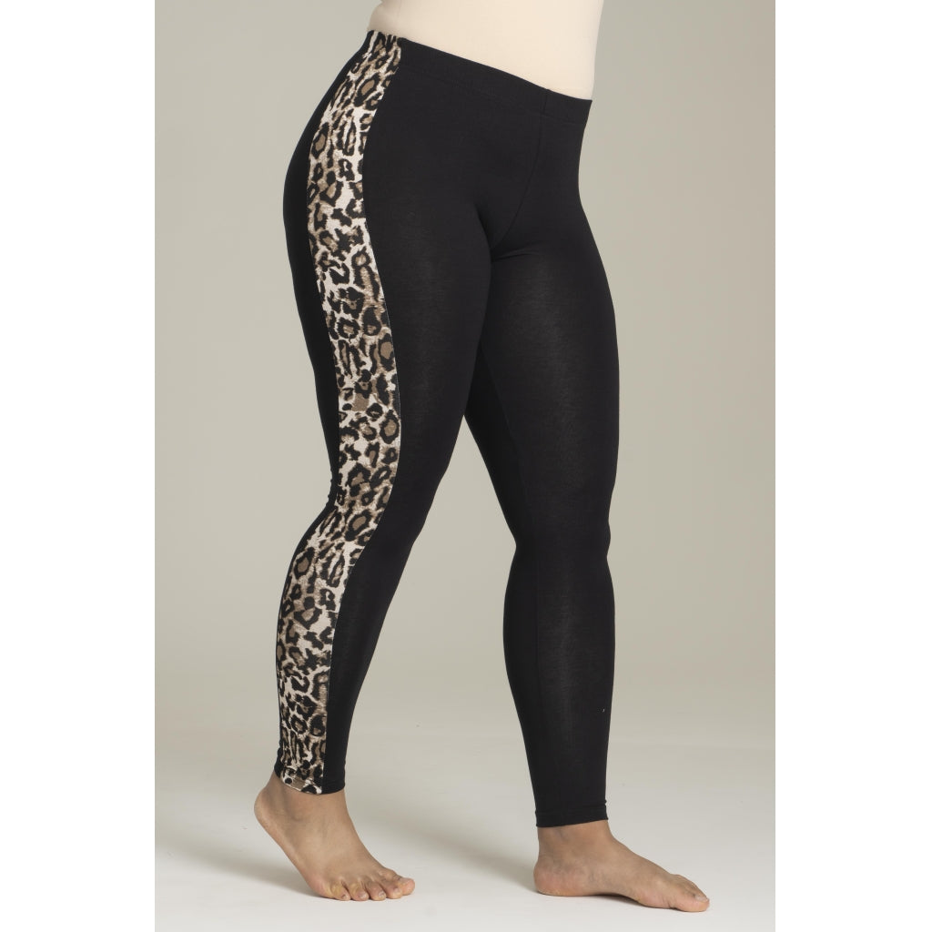 Sandgaard Jersey leggings med leopard detalje Leggings Black with Brown Leoprint