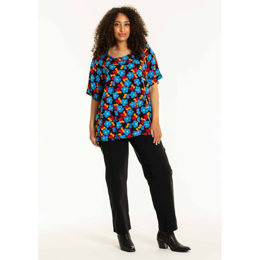 Studio SEsther Blouse Blouse Black with blue flowers