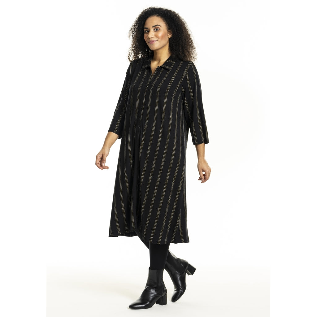 Studio SNelli Shirt Dress Shirt Dress Black with gold stripes