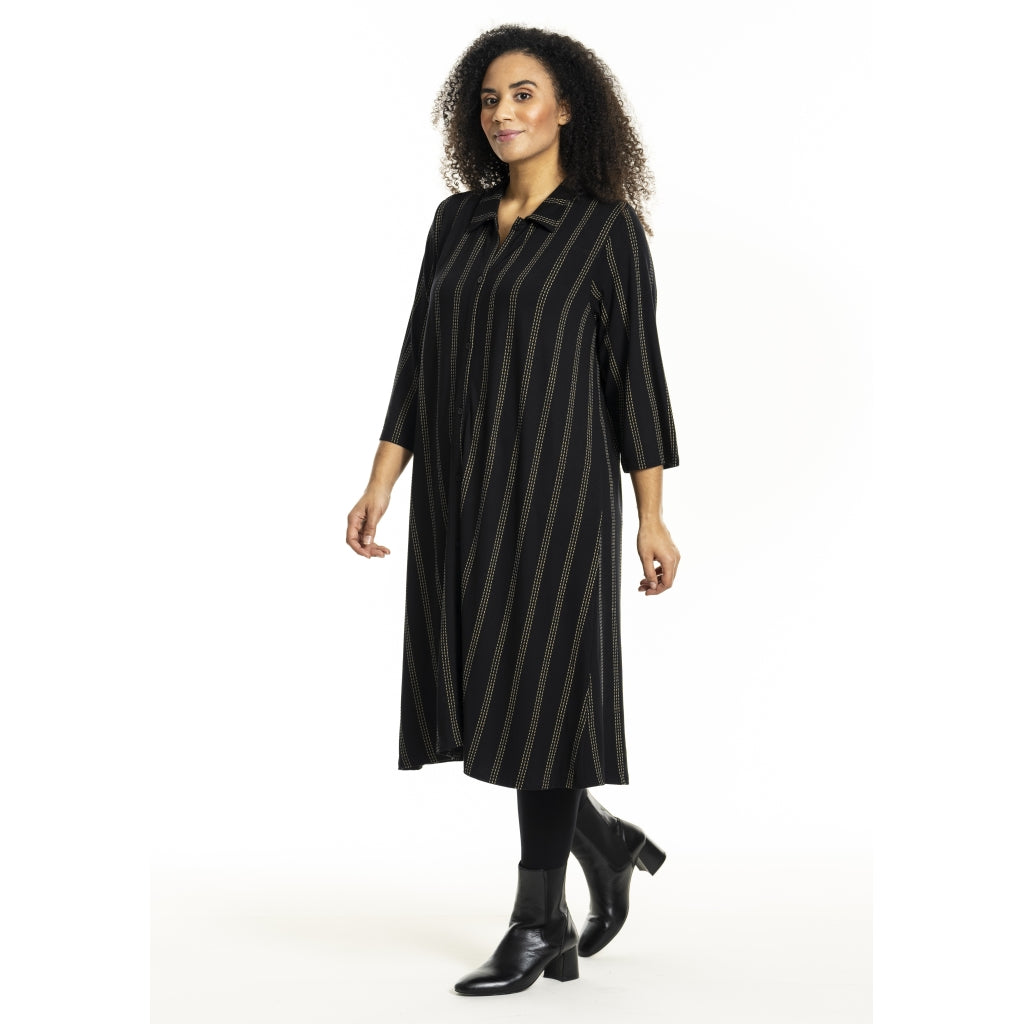 Studio SNelli Shirt Dress Shirt Dress Black with gold stripes