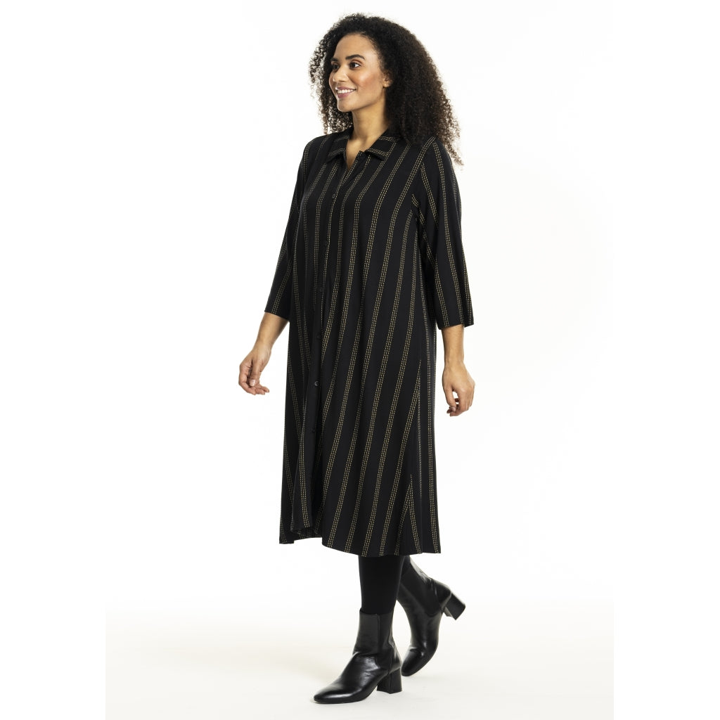 Studio SNelli Shirt Dress Shirt Dress Black with gold stripes