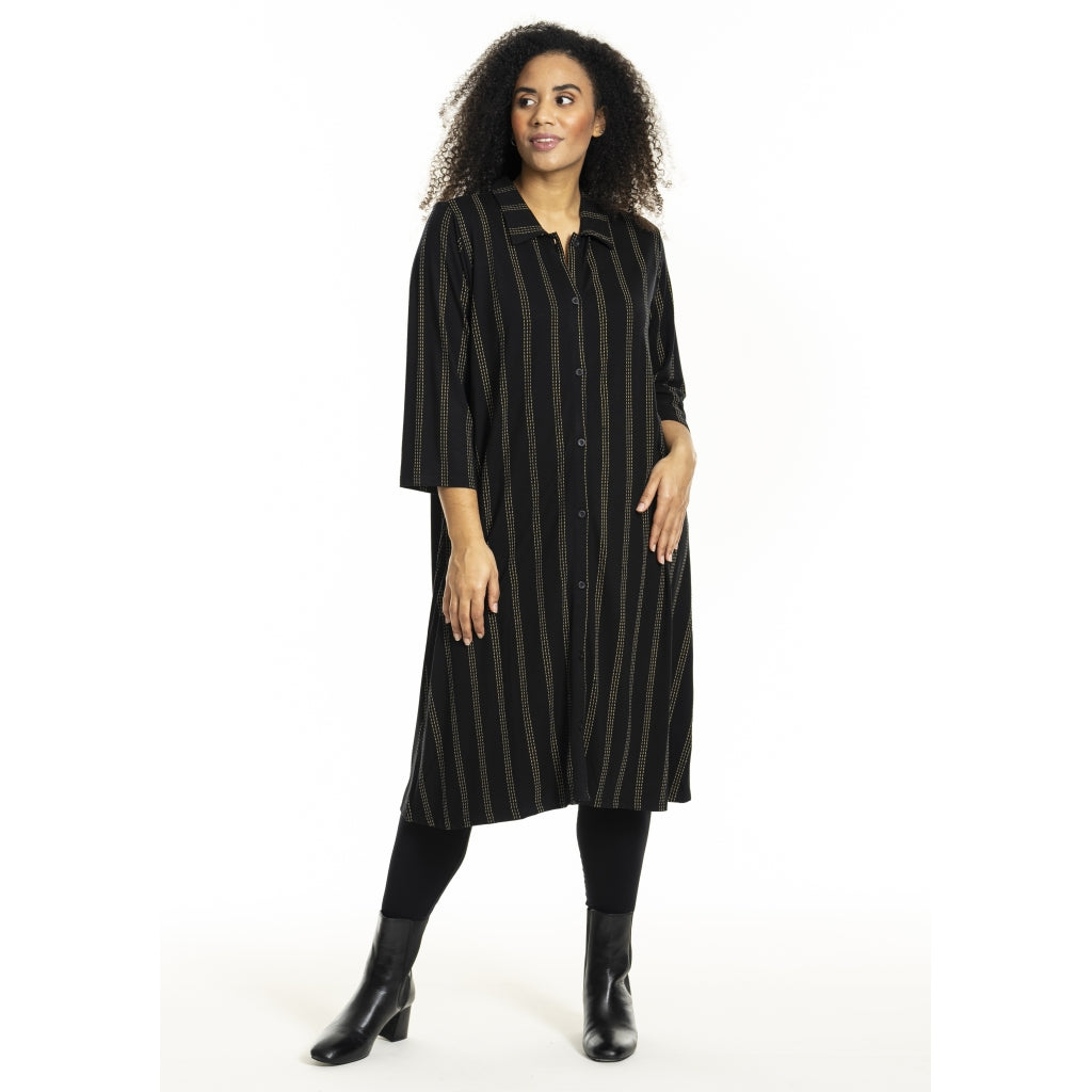 Studio SNelli Shirt Dress Shirt Dress Black with gold stripes