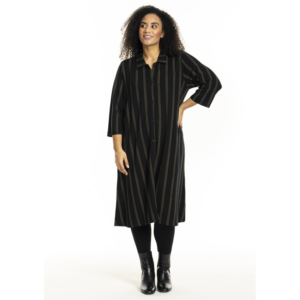 Studio SNelli Shirt Dress Shirt Dress Black with gold stripes