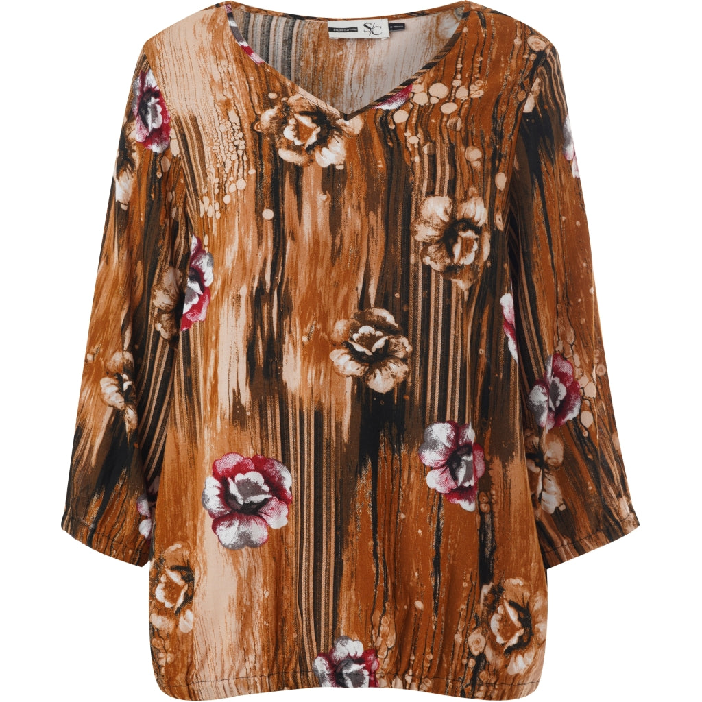 Studio SSine Blouse Blouse Brown black with red flowers