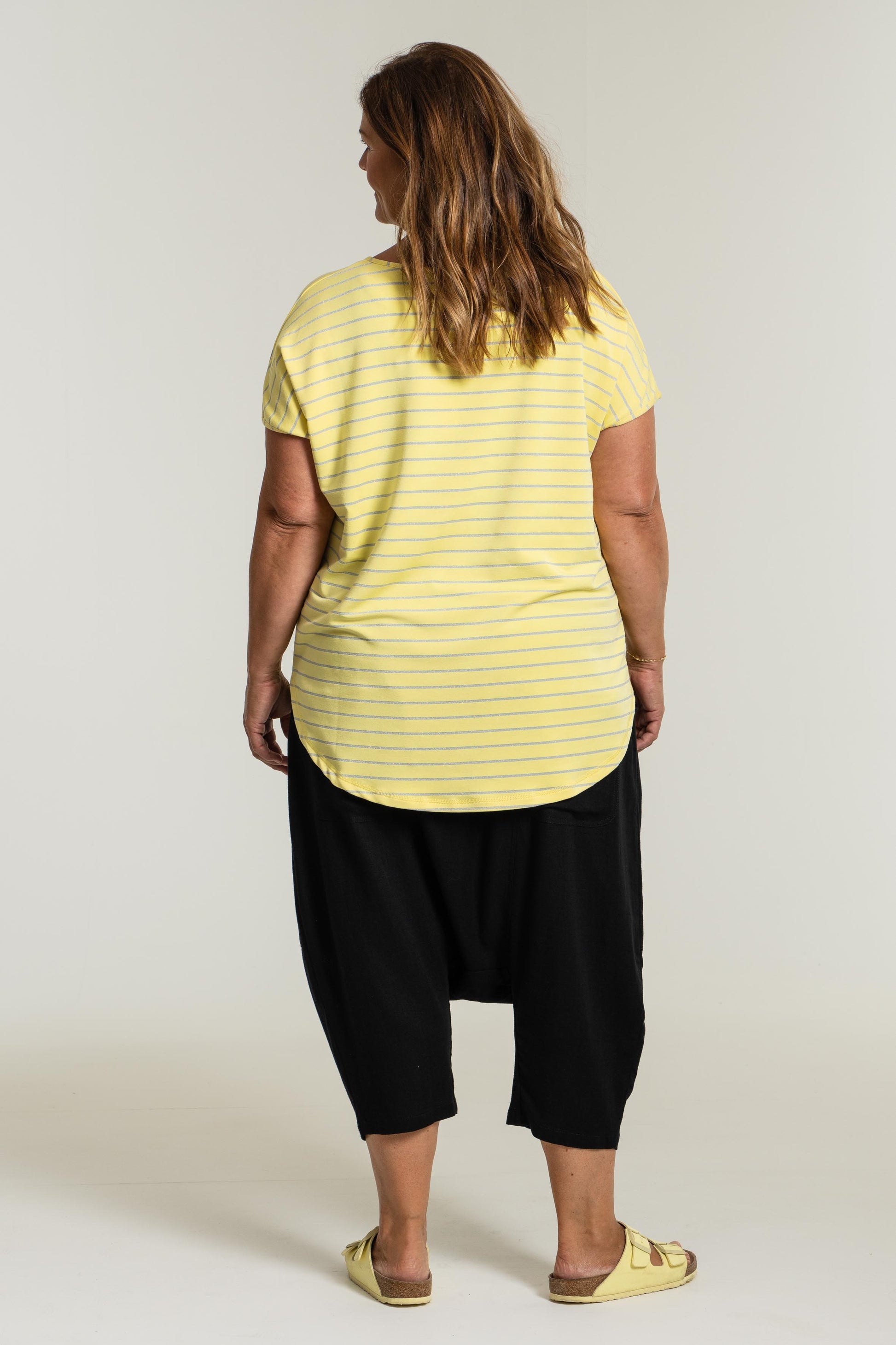 Gozzip Woman Stribet Gitte T-shirt - FLERE FARVER T-Shirt Yellow/Silver